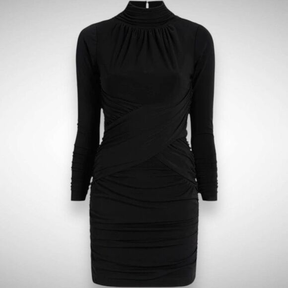 Cinq a Sept Amar Black Open Back Ruched Cross Over Stretch Mini Dress Size 2 - Picture 10 of 10